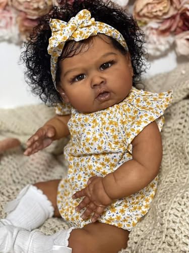 Anano Reborn Baby Puppen Schwarz Bis 24 Zoll Lebensechte Afroamerikanisch Neugeborene Baby Puppe, Die Echte Biracial Bebe Pu-PPE Mit Kleidung Für 3+ Jahre Alt Aussehen von Anano