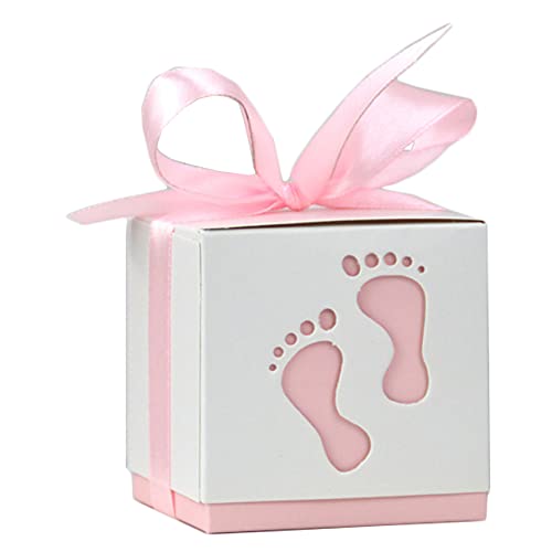 Anawakia 50 Stück Gastgeschenk Box Süßigkeit Kästen Gastgeschenk Box Neugeborene Baby Taufe Box Geschenkbox für Hochzeit Taufe (Rosa) von Anawakia