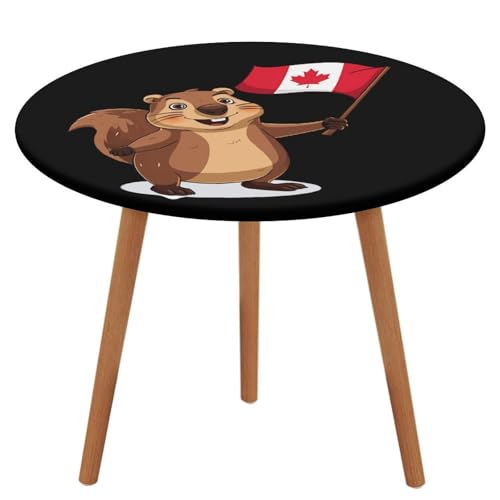 Groundhog Canada Kanadische Flagge Runde Tischdecke mit elastischem Rand, waschbar, passender Tischdecke, dekorativ für Abendessen, Picknick im Freien von Anceky