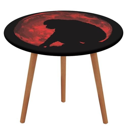 Runde Tischdecke mit Bigfoot Red Moon Sasquatch, mit elastischem Rand, waschbar, passend für Tische, dekorativ für Abendessen, Picknick im Freien von Anceky