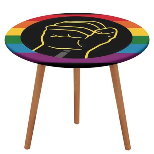 Runde Tischdecke mit Black Power Fist Flag BLM Pride Rainbow, mit elastischem Rand, waschbar, passender Tischbezug, dekorativ für Abendessen, Picknick im Freien von Anceky