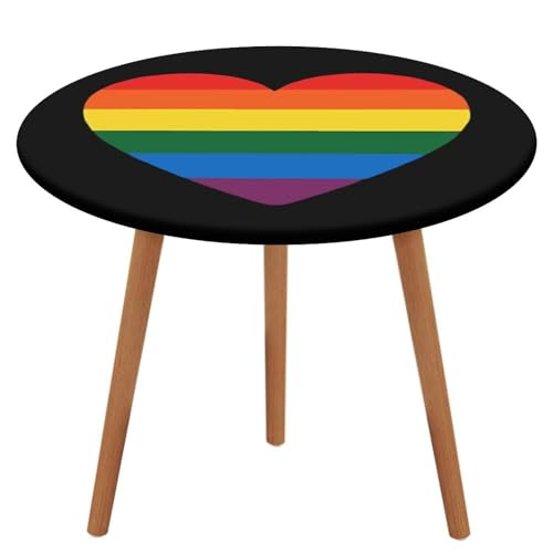 Runde Tischdecke mit LGBT-Gay-Pride-Flagge und Liebesmotiv, mit elastischem Rand, waschbar und passend, dekorativ für Abendessen und Picknick im Freien von Anceky