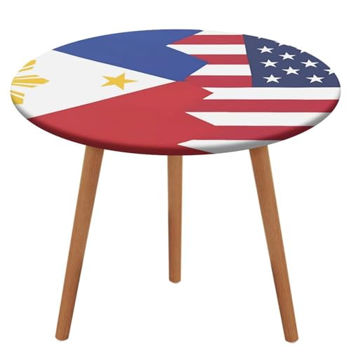 Runde Tischdecke mit amerikanischer und philippinischer Flagge und elastischem Rand, waschbar, passend für das Abendessen im Freien, Picknick von Anceky