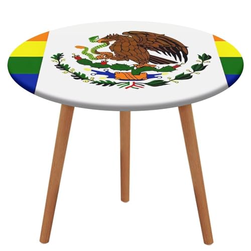 Runde Tischdecke mit mexikanischer Regenbogen-Gay-Pride-Flagge, mit elastischem Rand, waschbar, passend für Tische, dekorativ für Abendessen, Picknick im Freien von Anceky