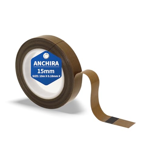 Anchira Teflonband Selbstklebend 15 mm x 10 m, Teflon Klebeband für Vakuumiermaschine, Hochtemperaturband, Teflonband Hitzebeständig bis 300℃, PTFE Band für Handversiegelung Impulsversiegelung von Anchira