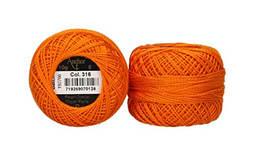 Anchor 4591008-00316 Stickgarne, 100% Baumwolle, orange, Stärke 8, 82m, 16 Gramm von Anchor