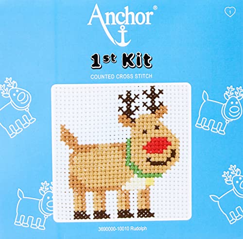 Anchor Cross Stitch 1st Kit: Rudolph, 100% Baumwolle, Multi, 10cmx10cm von Anchor