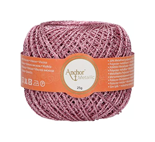 Anchor Metallic Garn 4716400-00306 pink Effektgarn, 80% Viskose, 20% metallisiertes Polyester, 100m/25g, Nadelstärke: 2mm von Anchor