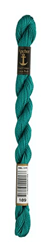 Anchor Perlgarn Stärke 5 4585000-00189 jadegrün Stickgarn, 100 % Baumwolle, 5g Strängchen von Anchor