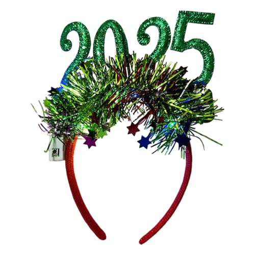 Ancsttu 2025 Leuchtendes Bopper Stirnband | Glitzer Happy New Year Tiara Haarband - Glowing Glitter Happy New Year Stirnband Haarschmuck Kostüm Kopfschmuck für Happy New Year Eve Feier von Ancsttu