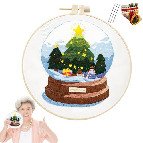 Ancsttu Weihnachts-Stickerei-Nadelspitzen-Set, Frohe Weihnachten-Stickerei-Set | Frohe Weihnachten Stickset für Anfänger,Handgefertigte Stickerei-Stempelsets für Erwachsene von Ancsttu