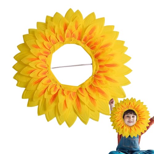 Sonnenblumen-Kopfbedeckung, lustiges Sonnenblumen-Haarband, niedlicher Sonnenblumenhut, Kapuze, gelbe Blume, Kopfbedeckung, Performance-Requisiten, Foto-Requisiten für Kinder und Erwachsene von Ancsttu