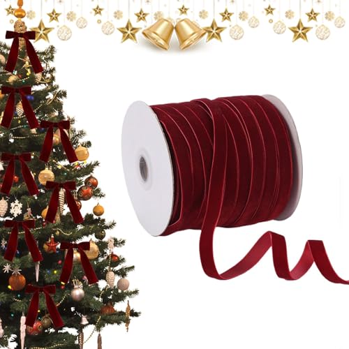 Weihnachts-Samtband, 45,7 m, 10 mm große Weihnachtsbänder, exquisite Urlaubs-Samtband, Dekoration für Weihnachtsbaum, Kranz, Geschenke, Zuhause von Ancsttu