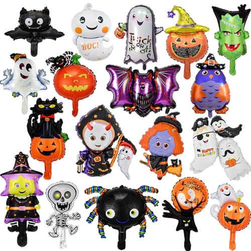 36 Stück Halloween Ballon Set, Ballon aus Aluminiumfolie Kürbis Spinne Geist Skelett Fledermaus Hexe Ballon, Halloween Partydekorationen, Kinder Ballon Set Themenparty Ballondekoration (36 Stück) von Ancuioyz