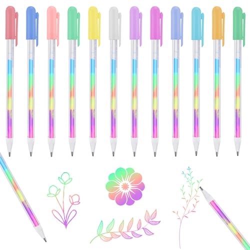 Andibor 6 farbigen Mischen Regenbogen Kugelschreiber Set, Magie Neon Gel Tinte Stifte, Kawaii 0,8mm Multicolor Stift für Erwachsene Färbung Bücher Zeichnung Doodle Crafts Scrapbooking Journal(12PCS) von Andibro