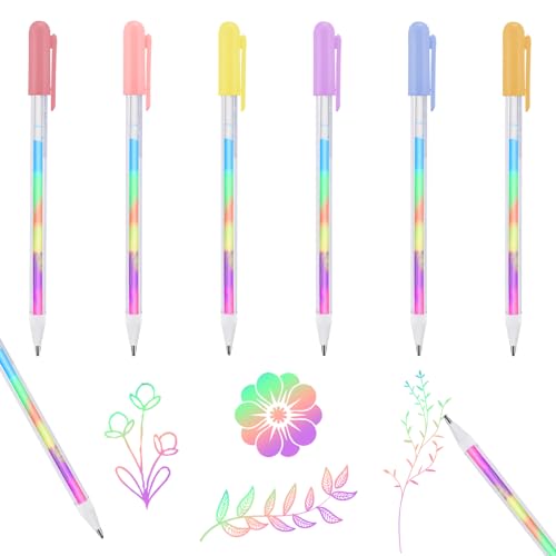 Andibor Mischen Regenbogen Kugelschreiber Set, 6 farbigen Magie Neon Gel Tinte Stifte, Kawaii 0,8mm Multicolor Stift für Erwachsene Färbung Bücher Zeichnung Doodle Crafts Scrapbooking Journal(6PCS) von Andibro