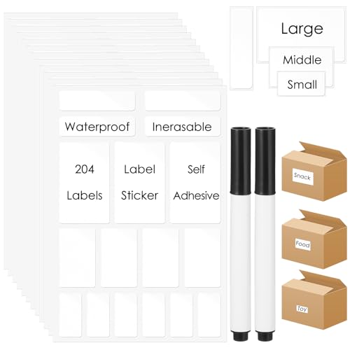 Andibro 10 Blatt Entfernbare Schwarze Etiketten, Wasserfeste Wiederverwendbare Tafelaufkleber Kleine Etiketten für Lebensmittelbehälter Mit 2 Flüssigkreidemarkern für Küche Speisekammer Büro(Weiß) von Andibro