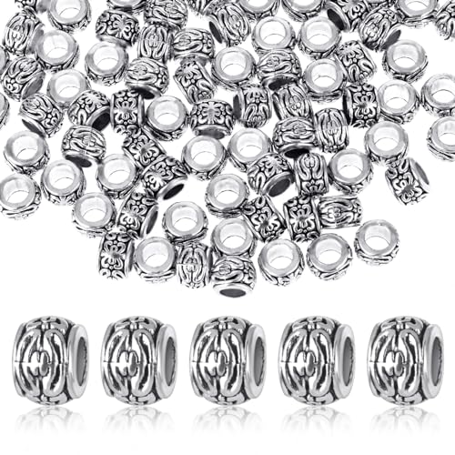 Andibro 100 Stück Zwischenperlen für Armbänder,8 mm DIY Metallperlen Perlenkappen Perlen mit großem Loch Retro Muster perlen zum auffädeln für Armbänder Ohrringe Halskette Schmuck Schmuckherstellung von Andibro