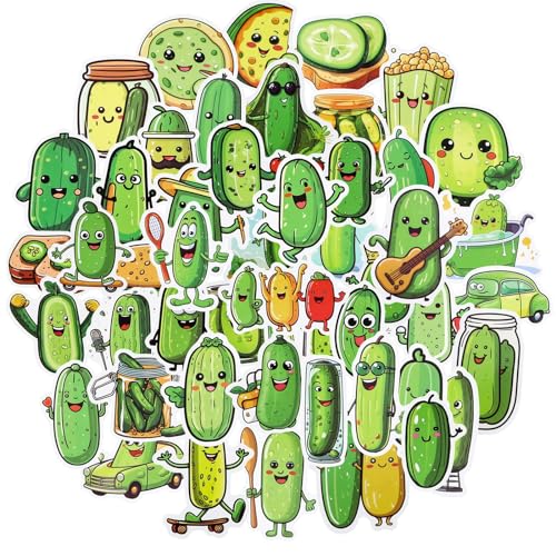 Andibro 51 Stück Gurken Aufkleber,Niedliche Wasserfeste Cartoon Pickle Aesthetics Aufkleber niedliche Wasserflaschen Aufkleber für Laptop Telefon Journaling Scrapbooking Notebook von Andibro