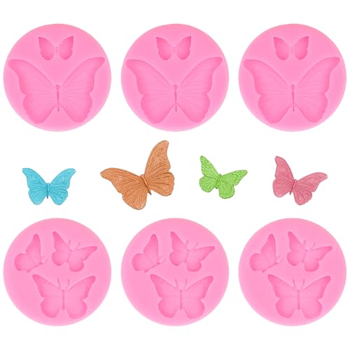 Andibro 6 Stück Schmetterlings Silikonform, 3D Schmetterling Form Gießformen Mini Silikon Backformen Gipsform zum Gießen Fondantformen Kerzengießform für Schokolade Kuchen Seife Fudge Gelee von Andibro