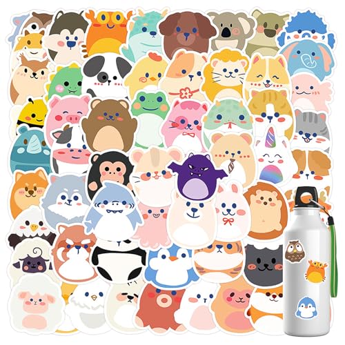 Andibro Kawaii Cartoon Aufkleber, 60 Stück Wasserfeste Vinyl Aufkleber Niedliche Tier Aufkleber Lustige Tier Wasserflaschen Aufkleber für Journaling Scrapbooking Laptop Kinder von Andibro