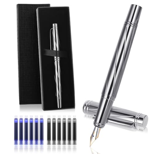 Andibro Luxus Füllfederhalter aus Metall,Robuste Füllfederhalter mit Feiner Spitze 12Pcs 3.4mm Tintenpatronen und Konverter Kalligraphie Stift für Männer Journaling Signatur Büro Geschenk von Andibro