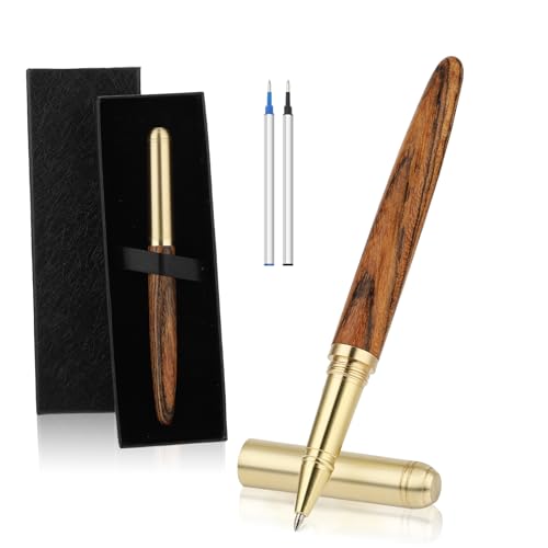 Andibro Holz Tintenroller Set, Luxus Handgefertigtes Kugelschreiber mit 0.5 mm Feiner Spitze und 2 Tintenminen Geschäft Kugelschreiber für Männer Frauen Signatur Tagebuch Büro Geschenk (A) von Andibro