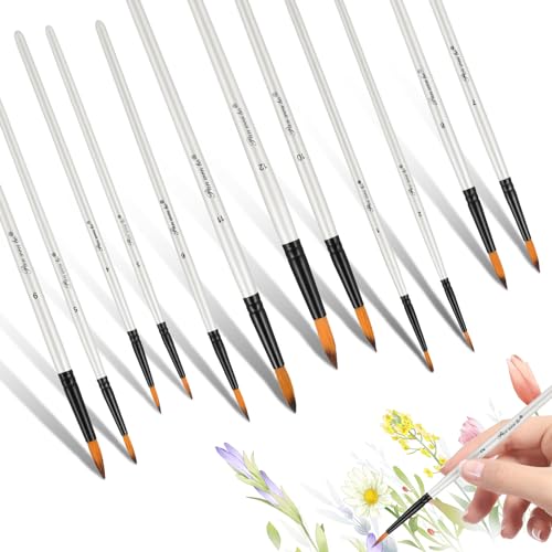 Andibro Micro Detail Paint Brush Set,12 teilig Professionelles Künstler Filbert Pinsel mit Feinen Details für Detailmalereien Gesichtsbemalung Ölgemälde Miniatur Acryl Modellbau(12 Größen,Weiß) von Andibro