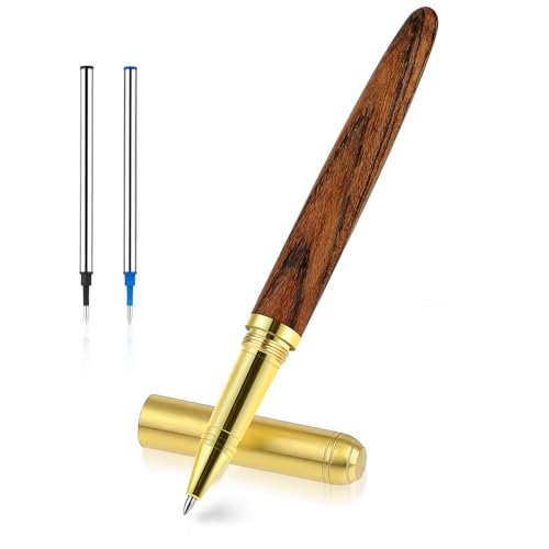 Andibro Vintage Kugelschreiber aus Holz, Luxus Handgefertigtes Kugelschreiber mit 0,5 mm feiner Spitze und 2 Tintenminen Ausgefallener Rollerball Stift Holz Tintenroller Set für Journaling Büro (A) von Andibro