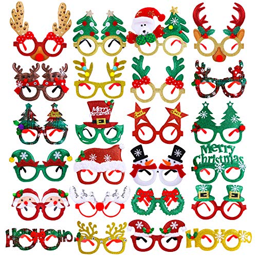 Aneco 24 Pack Weihnachtskostüm-Brillenrahmen brillen für weihnachten Weihnachts-Glitzer-Partybrillen-Verzierungen Kreative lustige Brillen für Weihnachtsfeier von Aneco