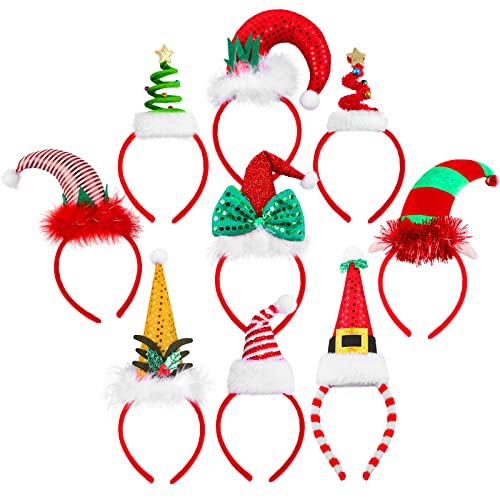 Aneco 9 Stück Weihnachten Stirnband Neuheit Weihnachten Hut Stirnband Xmas Tree Elf Hut Stirnband Verschiedene Arten für Weihnachten Party Zubehör von Aneco