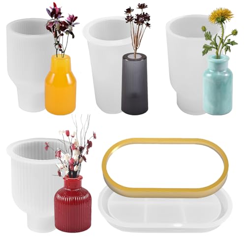 Anevios 5 Stück Vase Silikonform Epoxidharz Formen Moulds Gießformen Silikon Vase Raysin Gießformen DIY Blumenvasen Silikonformen Gießformen zur Herstellung Blumenvasen Dekorativen Ornamenten von Anevios