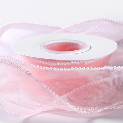 1 Rollen x 4.5m Perlenband Geschenkband, Dekoratives Schneegaze Band, Schleifenband Dekoband Deko für DIY Handwerk Geschenkverpackung Brautstrauß Weihnachten Geburtstag Hochzeit Dekoration,Rosa von Anevous