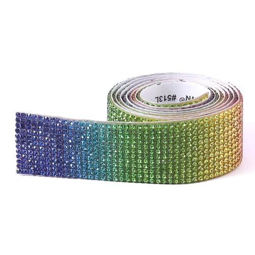 1 Yard Selbstklebende Kristall Strassband, Funkelndes StrassBand, Kristall Strassband Aufkleber, DIY Strass Diamant Band für Handwerk, Hochzeit Dekoration, Geschenkdekoration,Bunt 8 Rows 1,8cm von Anevous