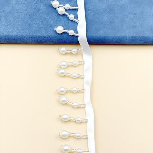 10 Yards Perlen Spitzenbesatz Spitzenband, Perlenbesatz Anhänger Band, Quasten Dekoband Deko, Fransen Bänder für DIY Handwerk Nähen Hochzeit Brautkleid Kleidung Dekoration,Weiß B von Anevous