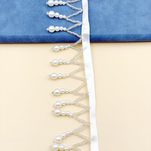 10 Yards Perlen Spitzenbesatz Spitzenband, Perlenbesatz Anhänger Band, Quasten Dekoband Deko, Fransen Bänder für DIY Handwerk Nähen Hochzeit Brautkleid Kleidung Dekoration,Weiß C von Anevous