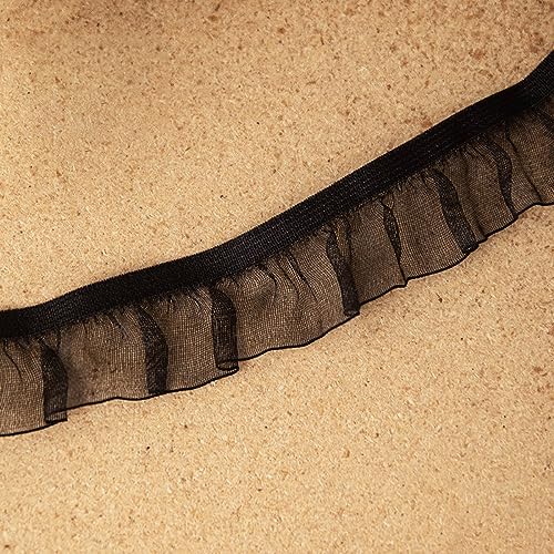 10 Yards Plissierter Spitzenborte Spitzenband, Dekoratives Spitzenbesatz, Zierband Dekoband zum Nähen, Elastisches Spitzenstoff für DIY Handwerk Kleidung Scrapbooking Dekoration,Schwarz A 25 mm von Anevous