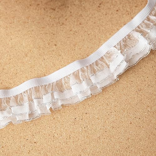 Anevous 10 Yards Plissierter Spitzenborte Spitzenband, Dekoratives Spitzenbesatz, Zierband Dekoband zum Nähen, Elastisches Spitzenstoff für DIY Handwerk Kleidung Scrapbooking Dekoration,Weiß 28 mm von Anevous