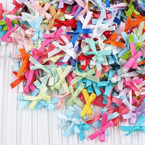 100 Stück Mini Satinband Schleifen, Klein Satin Band Schleife, Mini Bogen Schleifenband, Schleife Nähen für DIY Basteln, Scrapbooking, Hochzeit Deko, Karten, Haar Bogen Hut, Geschenk,Mischfarben von Anevous