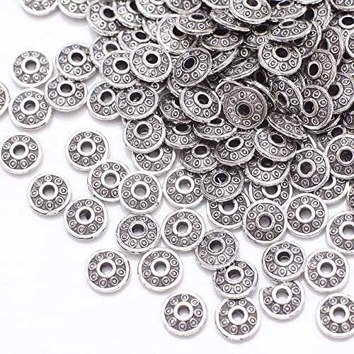 100 Stück Spacer Perlen, Metallperlen zum Auffädeln Mini Lose Perlen mit Loch Zwischenperlen Schmuckperlen, Craft Perlen für Armband Halskette Schmuck Herstellung,Silber K von Anevous