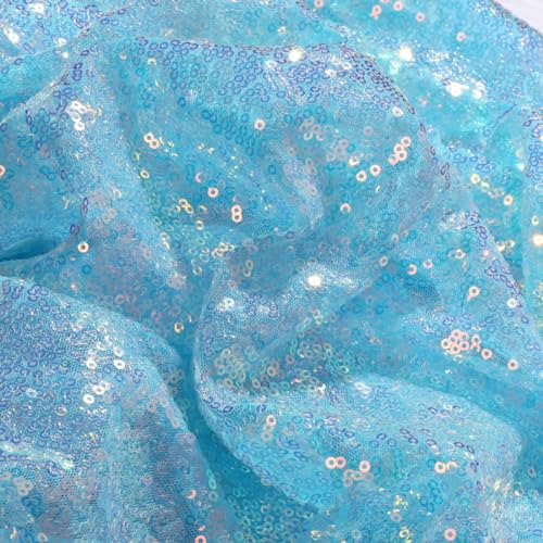 1m Tüllstoff, 130cm Breit Pailletten Tüllstoff Deko Stoffe, Netzstoff Stoff, Sewing Stoff Glitzer Meterware Tüll für DIY Bekleidung Hochzeitsdeko Halbrock Deko, Hochzeitsklei Party,Seeblau Bunt von Anevous