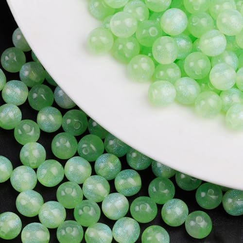 20 Stück Fantasie Acrylperlen mit Loch, 8mm Acryl Perlen zum Auffädeln, Kunststoffperlen Deko, Runde Dekoperlen zum Basteln für DIY Schmuckherstellung, Armbänder Halsketten,Grasgrün von Anevous