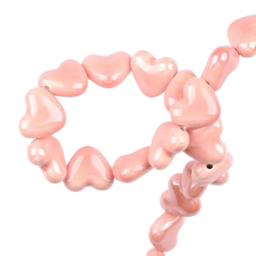 20 Stück Herz Keramikperlen, 14mm Herz Perlen zum Auffädeln für Armbänder, Keramik Lose Perlen Zwischenperlen, Porzellanperlen für DIY Schmuckherstellung Halskette Ohrringe Kette Handwerk,Rosa von Anevous