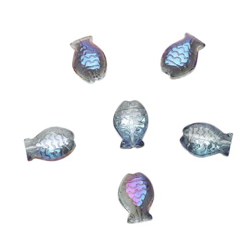 30 Stück Bunte Fisch Glas Perlen, 10x14cm Lose Glas Perlen mit Loch Glasperlen Zum Auffädeln, Perlen für Armbänder, Fischperlen zum Basteln für Schmuck Herstellung Halsketten,Halbtransparentes Lila von Anevous