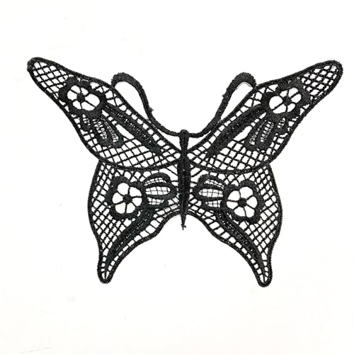 5 Stück Stickerei Kragenblume Spitzenpatches, Nähen Applikationen Appliques, Gestickte Aufnäher Applikation, Lace Applique für DIY Reparieren und Dekorieren Kleidung,Schwarzer Schmetterling G von Anevous