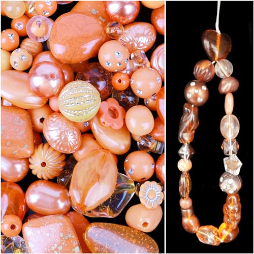 500g Acry Perlen zum Auffädeln, Acrylperlen für Basteln, Armbänder Perlen mit Loch, Lose Perlen für DIY Handwerk Schmuckherstellung Charms Handykette Armbänder Halsketten,Orange von Anevous