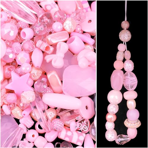 500g Acry Perlen zum Auffädeln, Acrylperlen für Basteln, Armbänder Perlen mit Loch, Lose Perlen für DIY Handwerk Schmuckherstellung Charms Handykette Armbänder Halsketten,Pink von Anevous