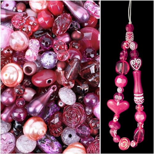 500g Acry Perlen zum Auffädeln, Acrylperlen für Basteln, Armbänder Perlen mit Loch, Lose Perlen für DIY Handwerk Schmuckherstellung Charms Handykette Armbänder Halsketten,Violettrot von Anevous