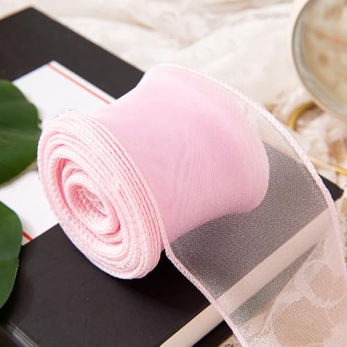 Anevous 1 Rollen x10 Yards Organzaband, 6 cm Breit Transparente Geschenkband, Fischschwanz Garn Schleifenband, Dekoband für Basteln, Hochzeit, Schleifen, Kränze, Dekoration,Pink von Anevous