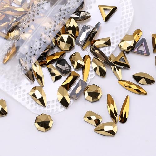 Anevous 100 Stück Bunt Strasssteine,Glitzersteine mit Flacher Rückseite,Nagelsteine Strasssteine,Kristall Schmucksteine,Dekosteine zum Basteln für DIY Handwerk,Nailart Dekoration,Gold von Anevous